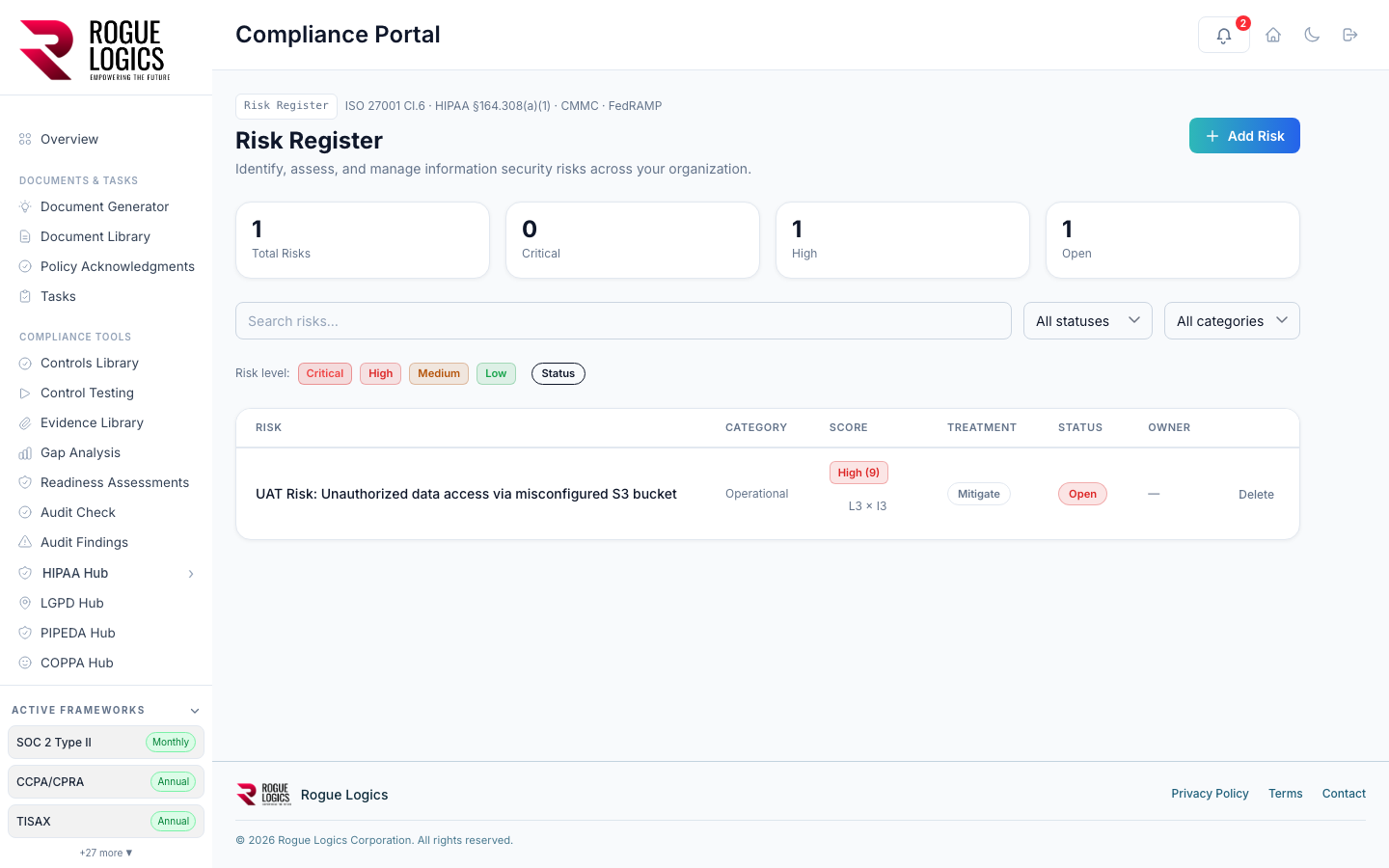 ClearTrust GRC — Risk Register